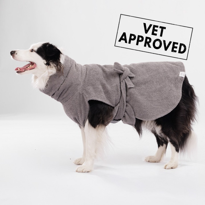 Halat de baie pentru caini Doctor Totolici, 100% bumbac, culoare Grey, marimea L/XL