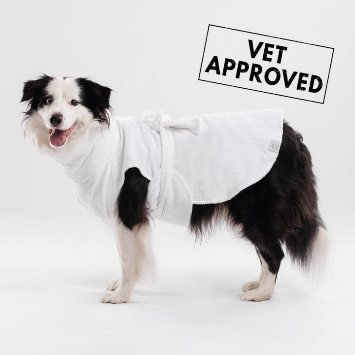 Halat de baie pentru caini Doctor Totolici, 100% bumbac, culoare White, marimea L/XL