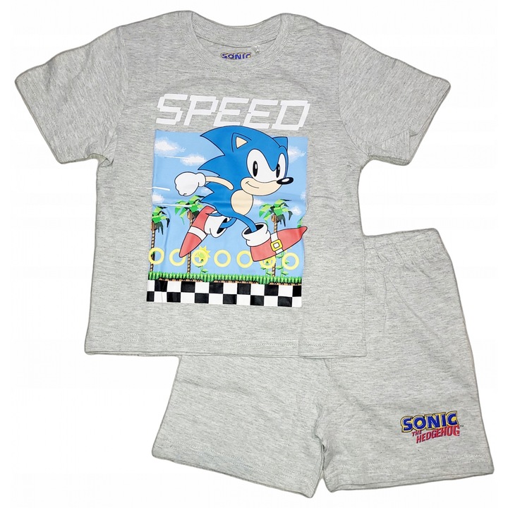 Pijama de vara cu maneca scurta, bumbac, Sonic Speed 24272, Gri