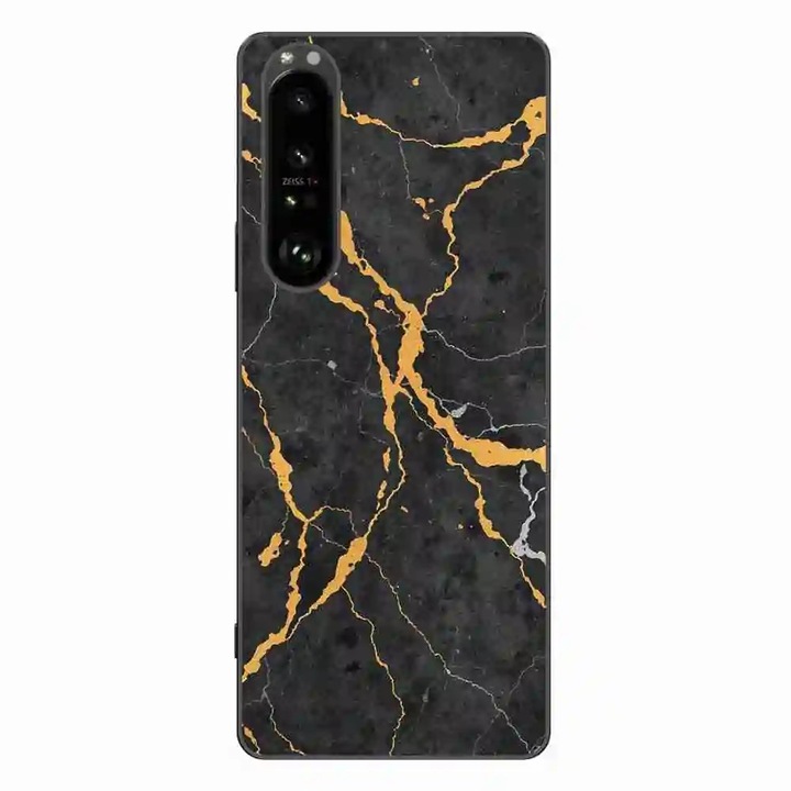 Кейс съвместим със Sony Xperia 1 III Silicone Gel Tpu Модел Noir Gold Marble