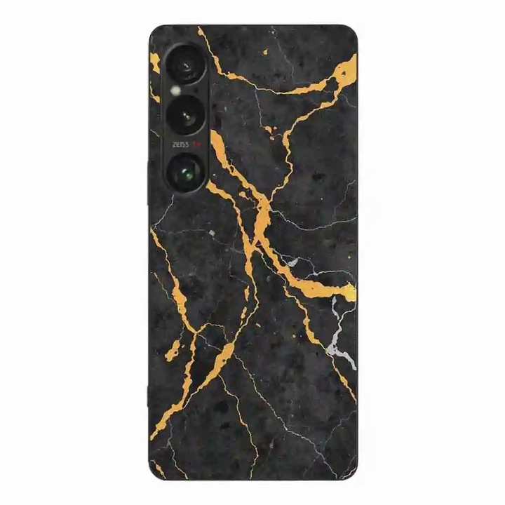 Кейс съвместим със Sony Xperia 1 VI Silicone Gel Tpu Модел Noir Gold Marble