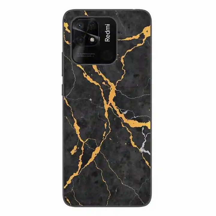 Кейс съвместим с Xiaomi Redmi 10C Silicone Gel Tpu Модел Noir Gold Marble