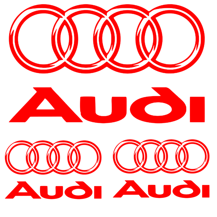 Set 3 stickere Audi cu sigla si scris, rosu