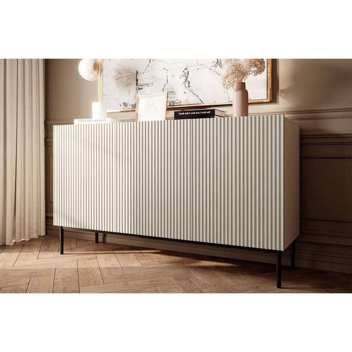 Fiókos szekrény, Bogart, Nicole, 85 x 90 cm x 40 cm, 3 ajtóval, 3 polccal, Laminált, MDF, Bézs