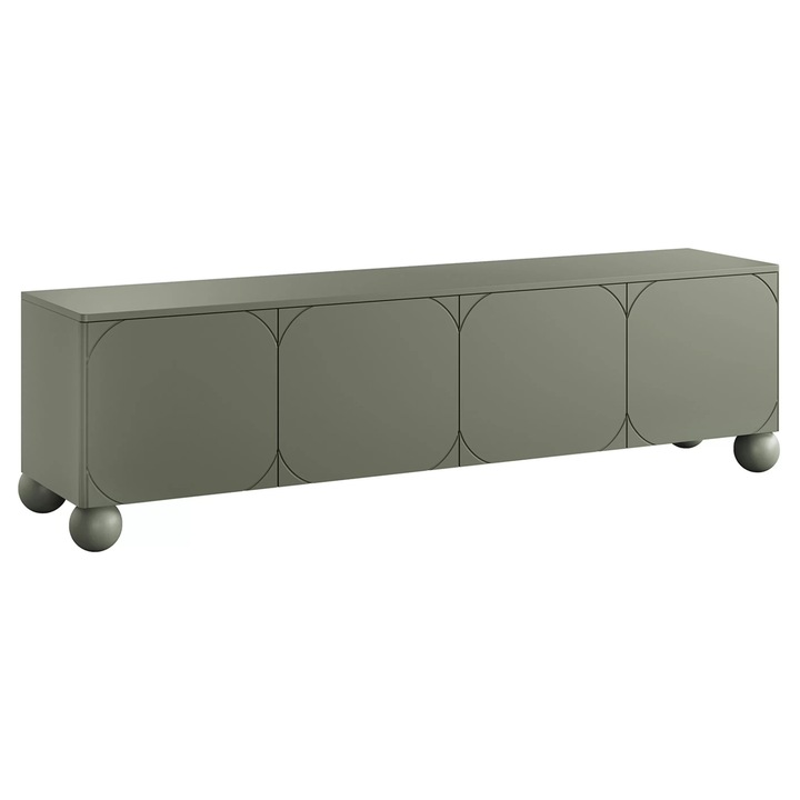 Comoda, Bogart, Sonatia II, Dulap RTV, 200 x 57 cm x 45 cm, Cu 4 usi, Cu 4 rafturi, Laminat, MDF, Verde masliniu
