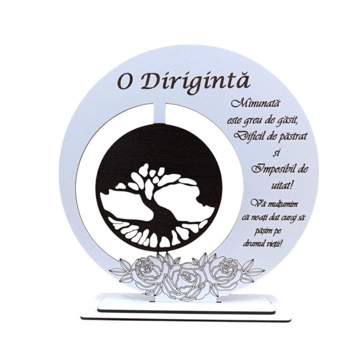 Tablou decorativ, blank cu Copacul Vietii si mesaj standard, cadou personalizat pentru Diriginta, culoare alb, dimensiune 20cm