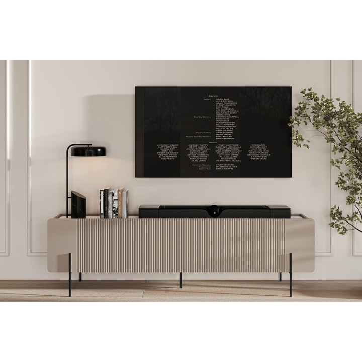 Comoda, Bogart, Malmi, Dulap RTV, 200 x 57 cm x 42 cm, Cu 2 usi, Cu 2 rafturi, Laminat, MDF, Bej