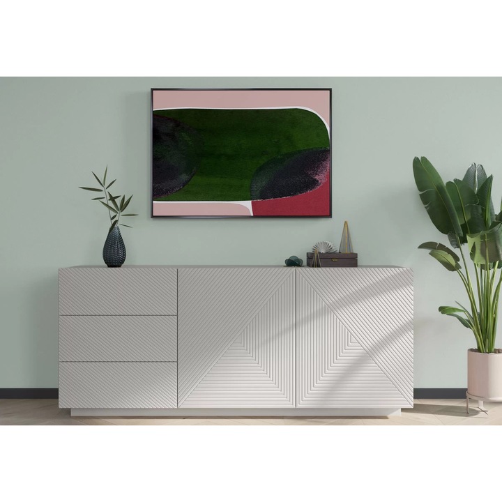 Comoda, Bogart, Asha, 167 x 71 cm x 43 cm, Cu 2 usi, Cu 2 rafturi, Laminat, MDF, Bej