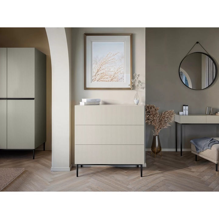 Comoda, Bogart, Nicole, 105 x 100 cm x 45 cm, Cu 3 sertare, Laminat, MDF, Casmir