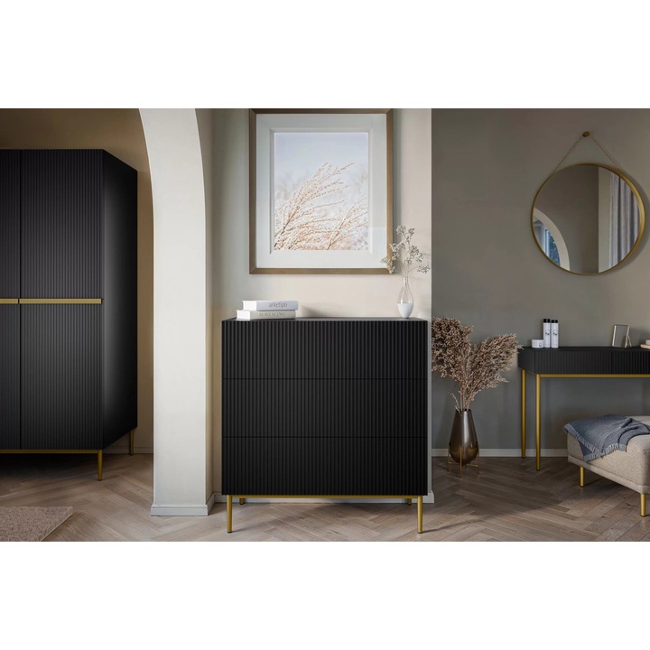 Comoda, Bogart, Nicole, 100 x 105 cm x 45 cm, Cu 3 sertare, Laminat, MDF, Alb