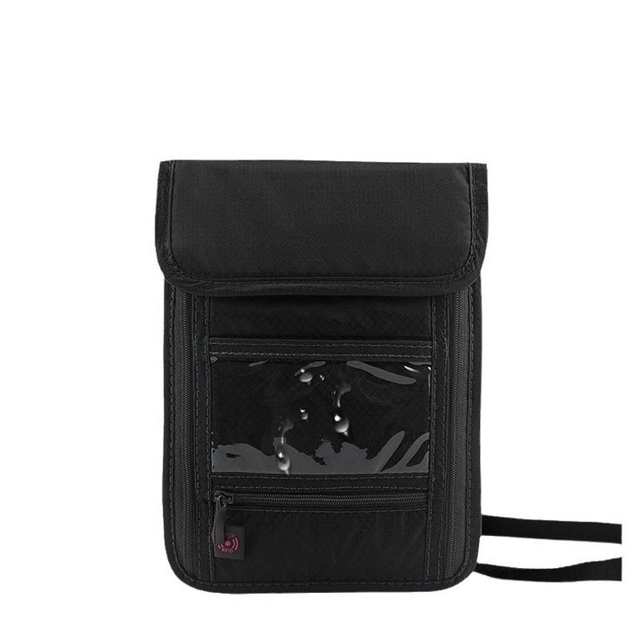 Többfunkciós utazótáska, nylon, unisex, dokumentumtároló, vízálló és kopásálló, lopásgátló kefe, állítható vállpánt, 16X20 cm, fekete