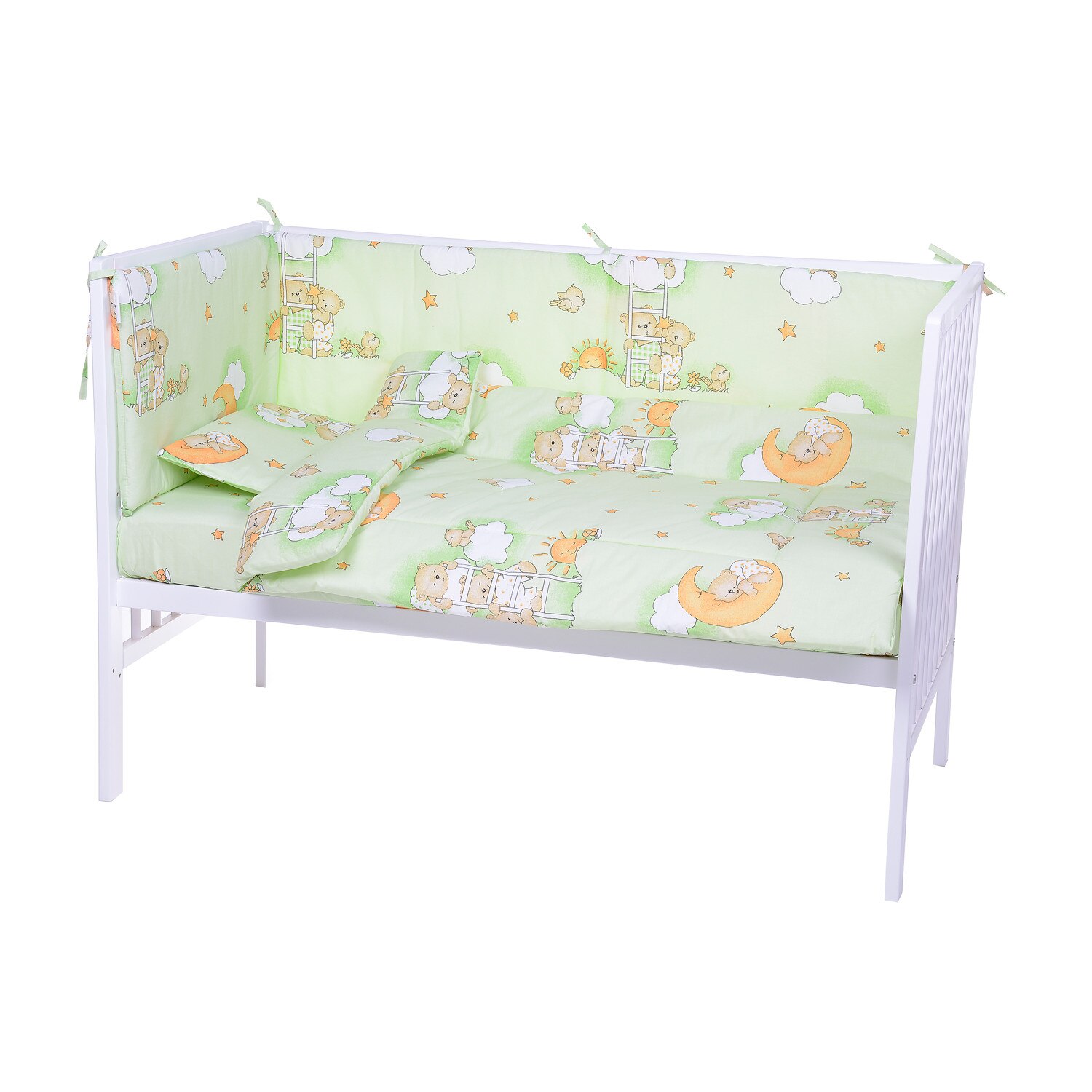 Set lenjerie patut Bebe Royal 120*60 cm - 7 piese - Bear on stairs - verde