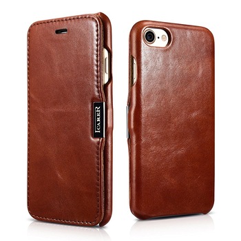Husa iPhone SE 2 (2020), iPhone 8, iPhone 7, iCARER Vintage Series Side Open, din piele, tip carte, culoare Maro coniac Husa iPhone SE 2 (2020), iPhone 8, iPhone 7, iCARER Vintage Series Side Open, din piele, tip carte, culoare Maro coniac