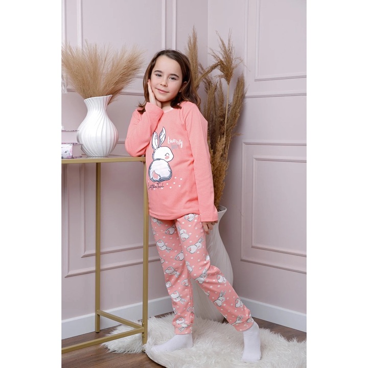 Памучна пижама за момиче, Корал