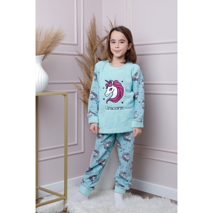 Синя поларена пижама за момичета Daisy с шарка на еднорог, Светлосин, 134-140 CM