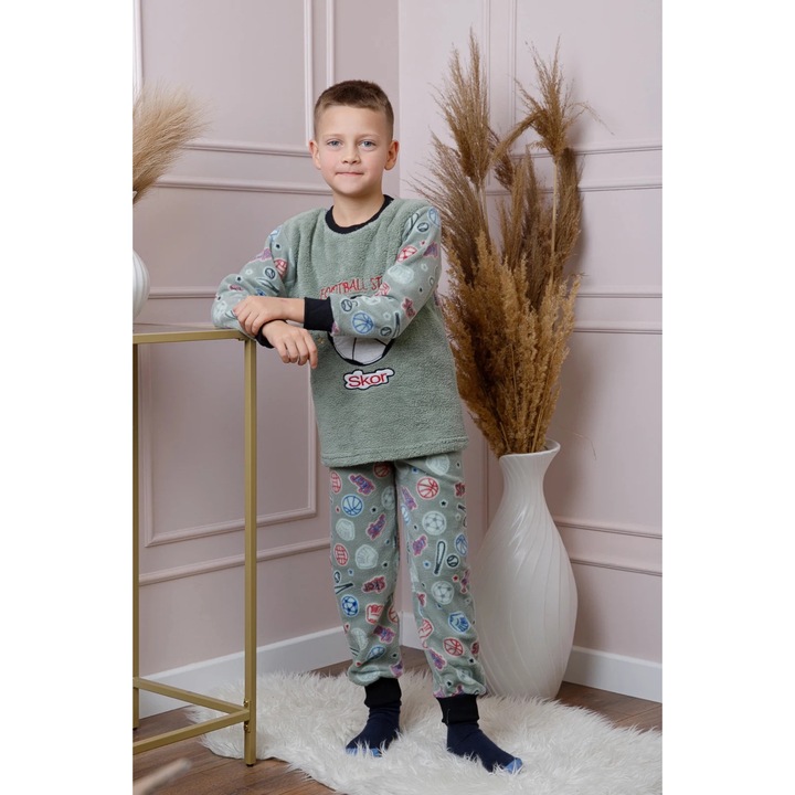Pijama fleece baieti, Verde