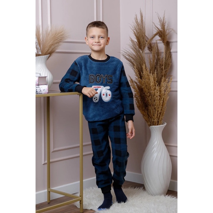 Pijama fleece baieti, Bleumarin