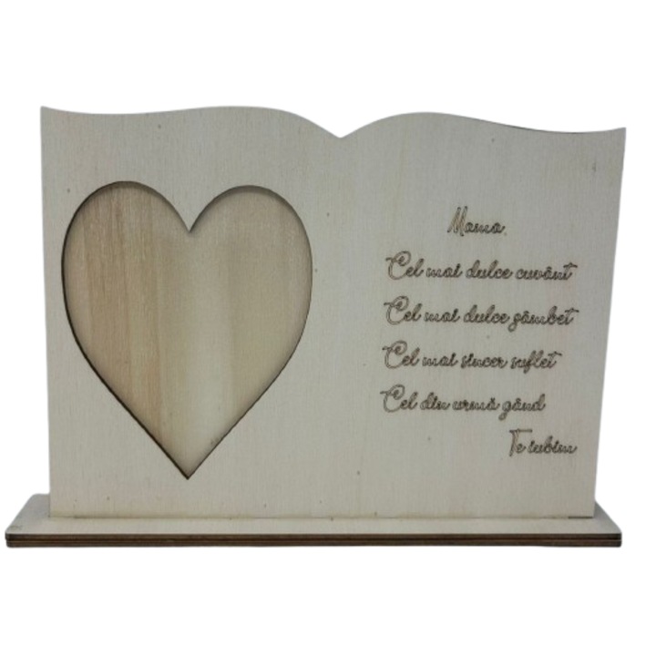 Blank, tablou cu inimioara si textul mama, pentru decor cu licheni