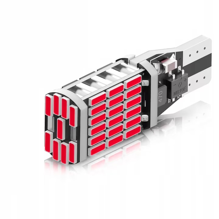 Bec LED T15 W16W, 45 SMD 4014, 12-24V, CanBus, Radus, fara eroare bec ars, plafoniera, portbagaj, semnalizare, lumini oglinda, lumini ambientale, lumina rosie