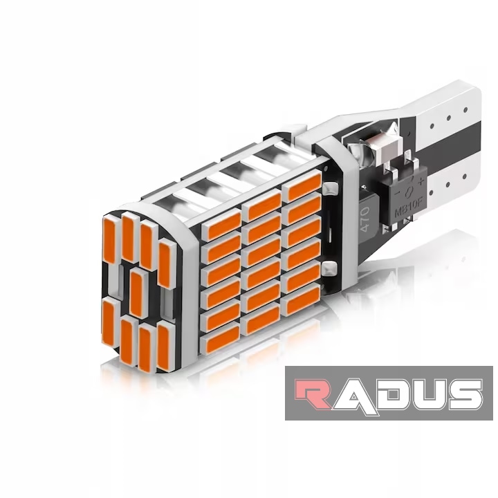 Bec LED T15 W16W, 45 SMD 4014, 12-24V, CanBus, Radus, fara eroare bec ars, pentru marsarier, plafoniera, portbagaj, semnalizare, lumini oglinda, lumini ambientale, lumina portocalie