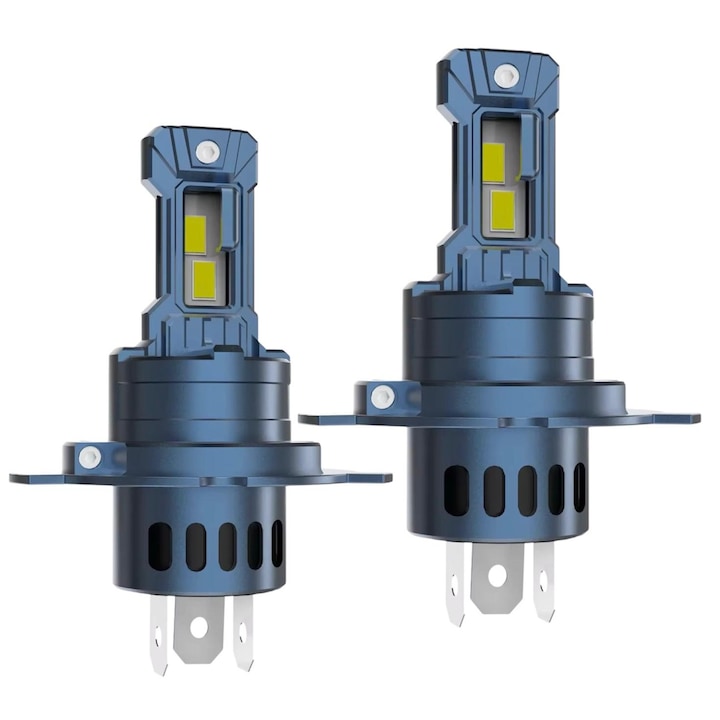 Set 2 becuri LED auto H4, Ventilator integrat 12000 RPM, 20000 lm, 70 W, 6500 K