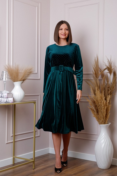 Rochie cu centura, Verde, One Size