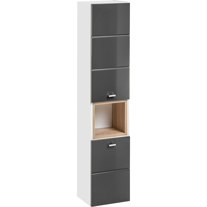 Dulap inalt baie 30x140x25 cm, PAL, gri/alb, Finka Grey COMAD Pal melaminat / Fronturi MDF In ambele sensuri