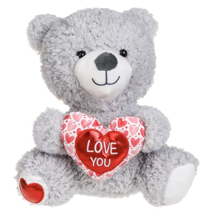 Ursulet de Plus, Gri cu Inima Rosie, 25cm - Cadou iubita, Cadou Valentine's Day, Cadou Dragobete, Cadou Ziua Indragostitilor, Cadou 1 Martie, Cadou 8 Martie, Cadou Aniversar