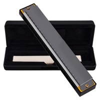 Muzicuta profesionala, Hggzeg, Harmonica, 24 de gauri, 48 de tonuri, Diatonica, Acordaj C, Ton bogat, Etanseitate excelenta la aer, Mic si rafinat, Pentru rock, jazz, muzica country, Aluminiu, 17.8x2.8x3cm, Negru