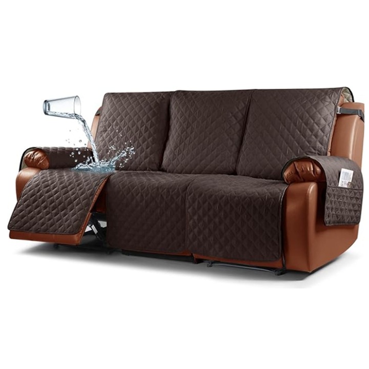 Huse de canapea rezistente la apa 3 locuri, SINBINTA, Huse de canapea antiderapante cu buzunare, Bretele elastice reglabile, Elastic, Usor de curatat, Masina de spalat, Pentru bucatarie, sufragerie, hoteluri, restaurant, Poliester, Maro