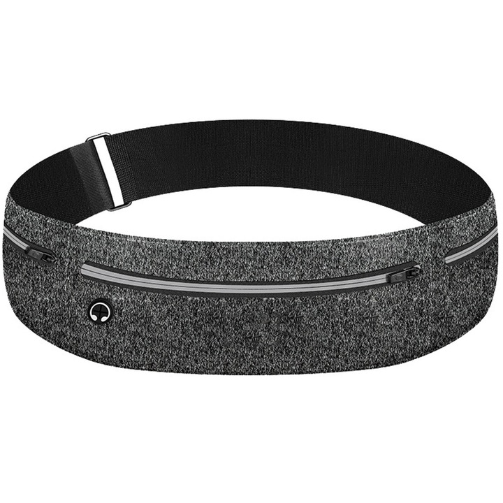 Спортна чанта, Hggzeg, Колан за бягане и спорт, с цип, отвор за слушалки, регулируем еластичен колан, Светлоотразителен, Водоустойчив, Съвместим с талия 60-85 см, Найлон, S, Сив