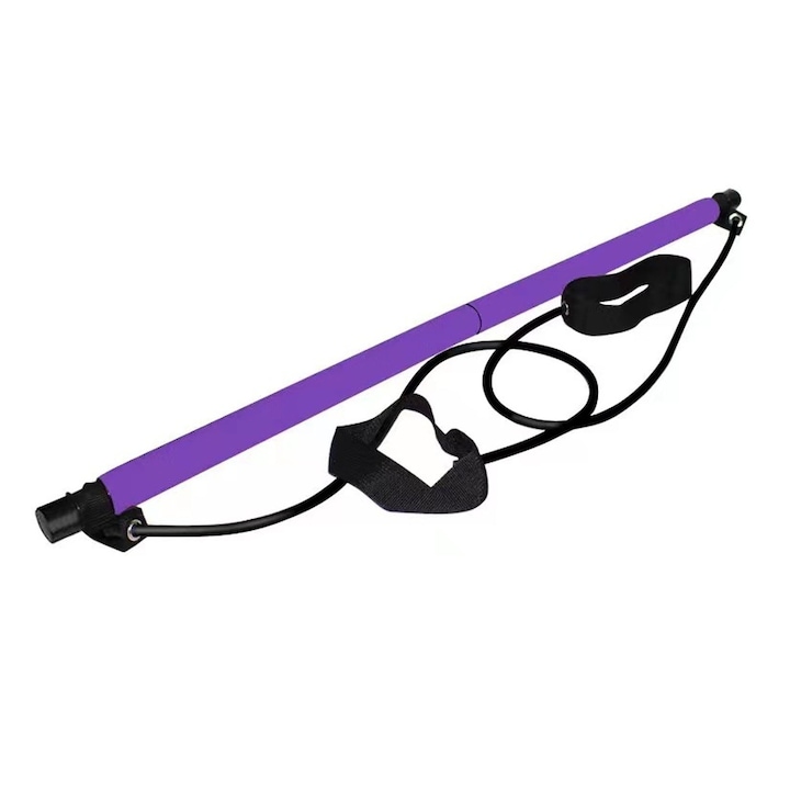 Фитнес бар с 2 гумени въжета, Hggzeg, Разширители и еластични ленти, с примки за крака, Преносимост, Разглобяем дизайн, За фитнес, китки, ръце, рамене и гърди, Термопластична гума, EVA пяна, 92 см, Лилав