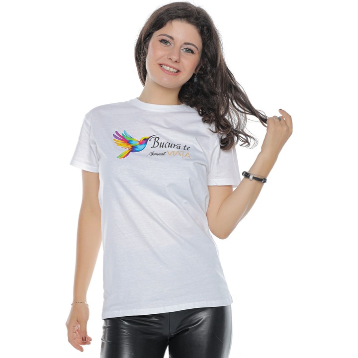 Дамска първокласна памучна тениска "Enjoy, signed Life", Бяла, S, Life Like a Rainbow