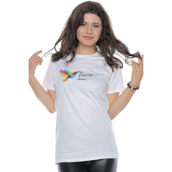 Дамска първокласна памучна тениска "Live, signed Life", Бяла, S, Life Like a Rainbow