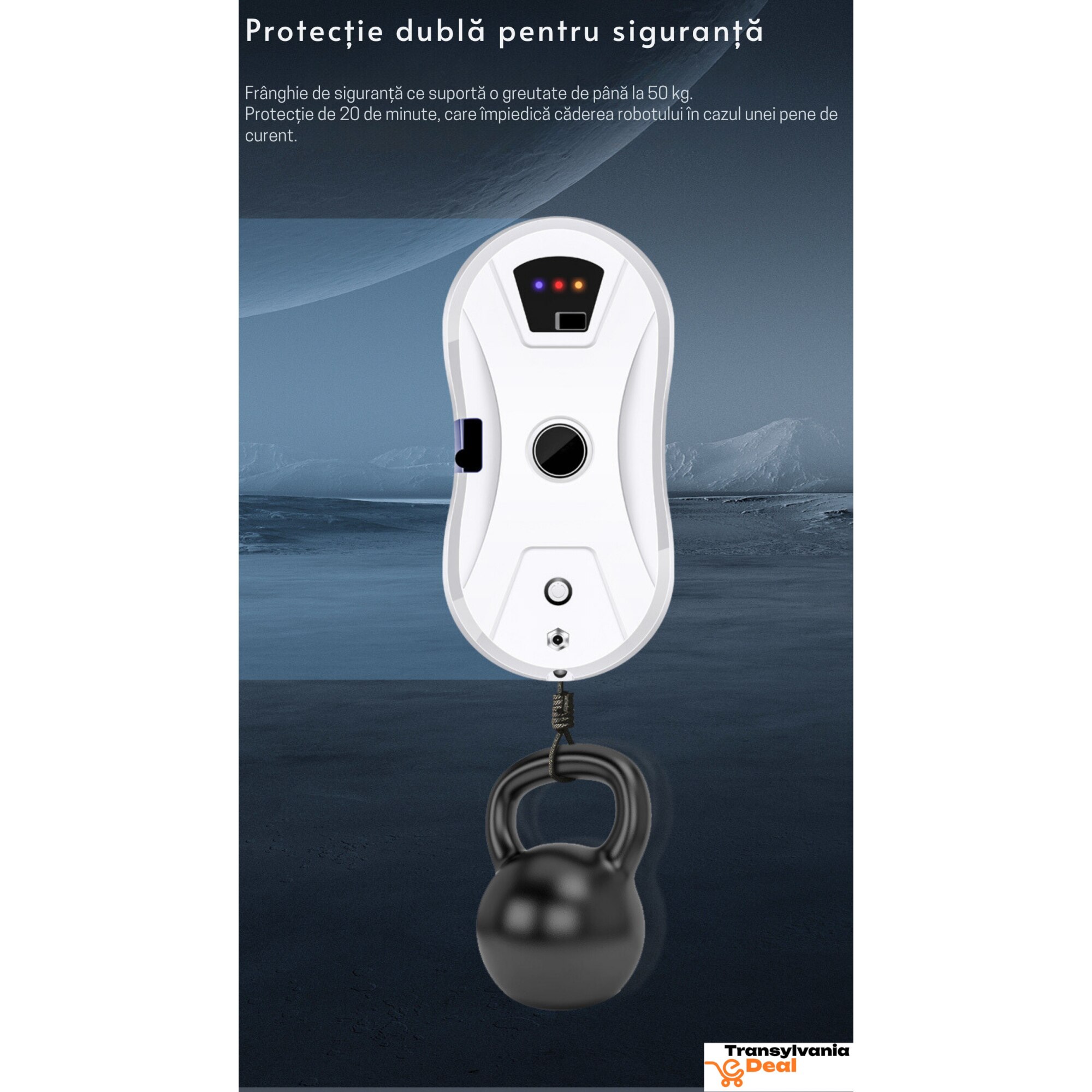 Robot Inteligent pentru curatarea geamurilor, Mop rotativ dublu, Telecomanda, Alb, AI