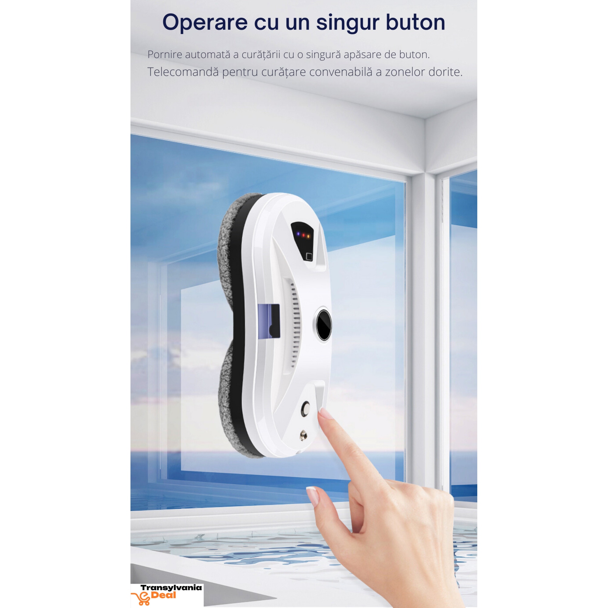 Robot Inteligent pentru curatarea geamurilor, Mop rotativ dublu, Telecomanda, Alb, AI