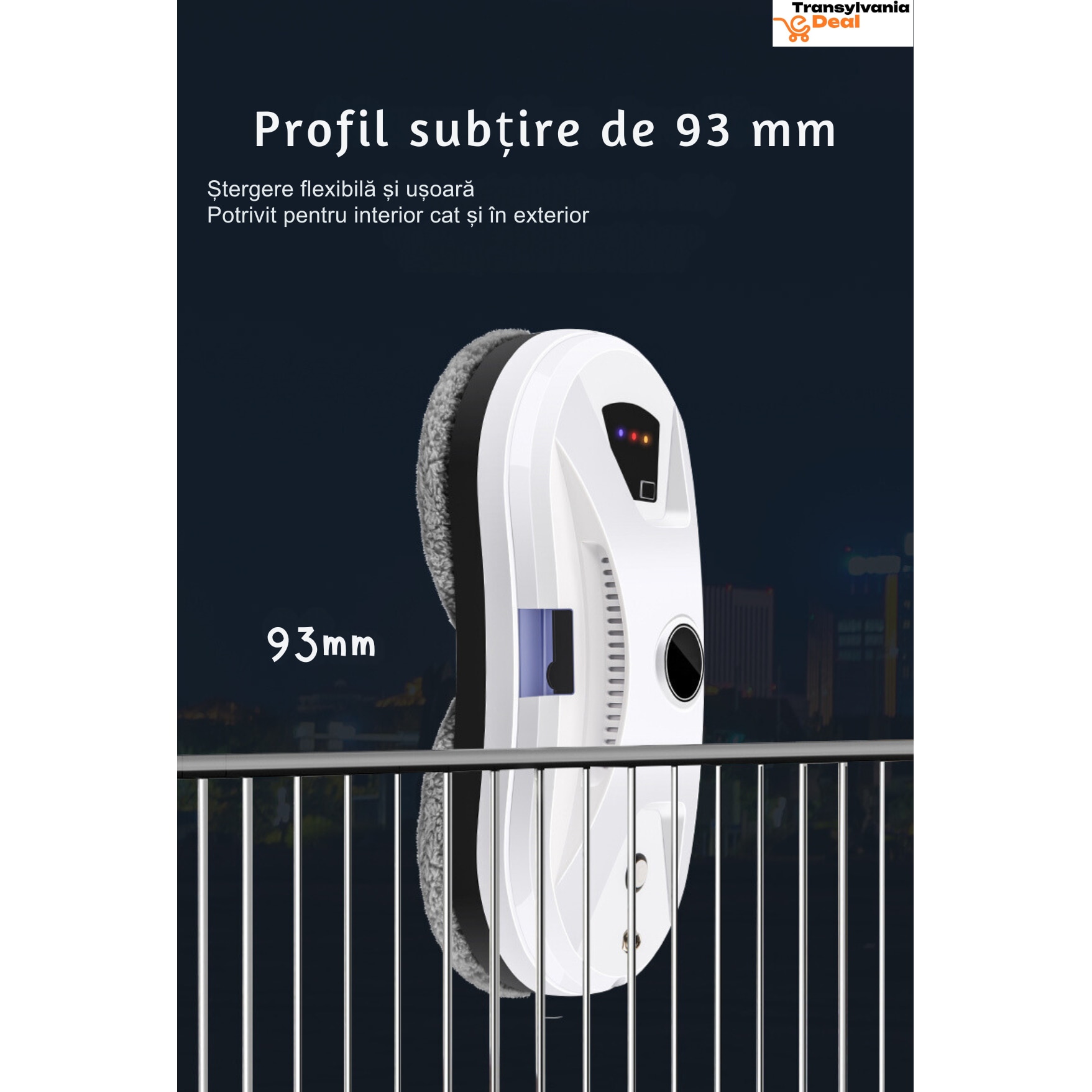 Robot Inteligent pentru curatarea geamurilor, Mop rotativ dublu, Telecomanda, Alb, AI