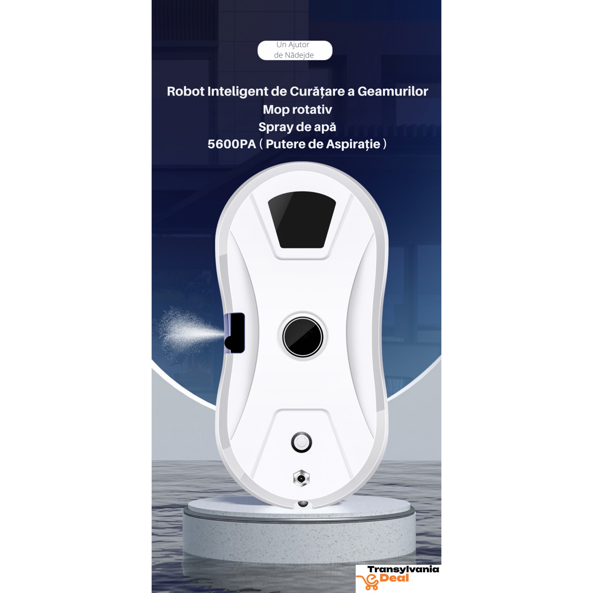 Robot Inteligent pentru curatarea geamurilor, Mop rotativ dublu, Telecomanda, Alb, AI