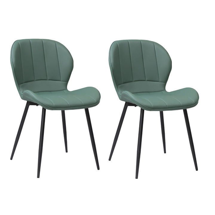 Set 2 scaune Topaz verde fistic, piele ecologica, picioare metalice negre, 86x50 cm