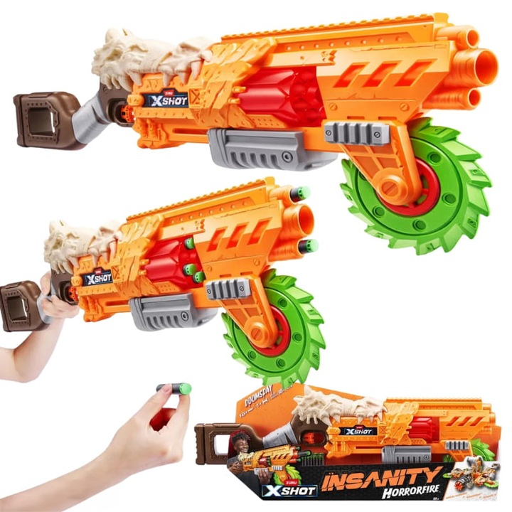 Детско оръжие Mega Launcher Insanity Horrorfire Doomsday, Zuru, X-Shot, Dinosaur, 16 Darts, 8+, Multicolor