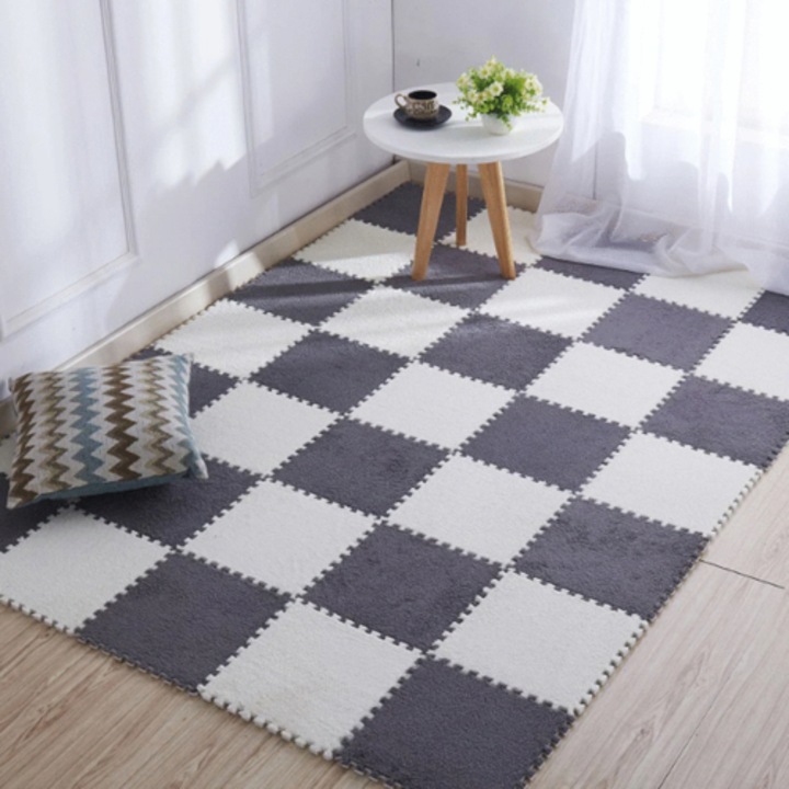 Set 10 Bucati de covor sub forma de puzzle, din spuma EVA, 30×30 cm, gri