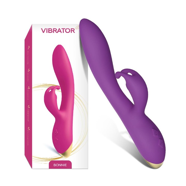 Vibrator tip iepure, silicon, 9 moduri de vibratie, rezistent la apa, mov, 222x35x65mm