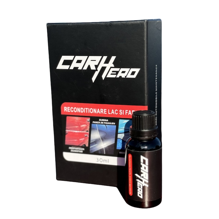 Kit Restaurare Faruri, CarHero®, Solutia Completa pentru Faruri Clare si Protejate, Sticluta cu Capac si Picurator, Laveta Speciala, Aplicator Burete, 30 ml
