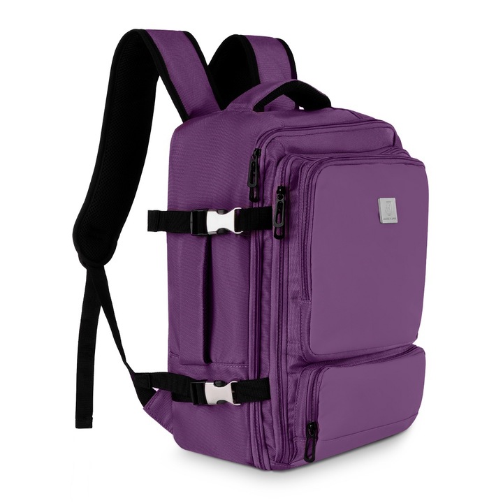 Rucsac Pentru Cabina, James Hawk, Suport Pentru Bagaje, Spatiu Pentru Laptop, Multe Compartimente, Poliester, 40 X 20 X 25 Cm, Violet