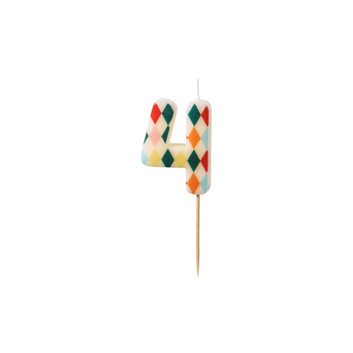 Lumanare de Aniversare Cifra 4 cu Model Romb, 5.5 cm, Mix de Culoric