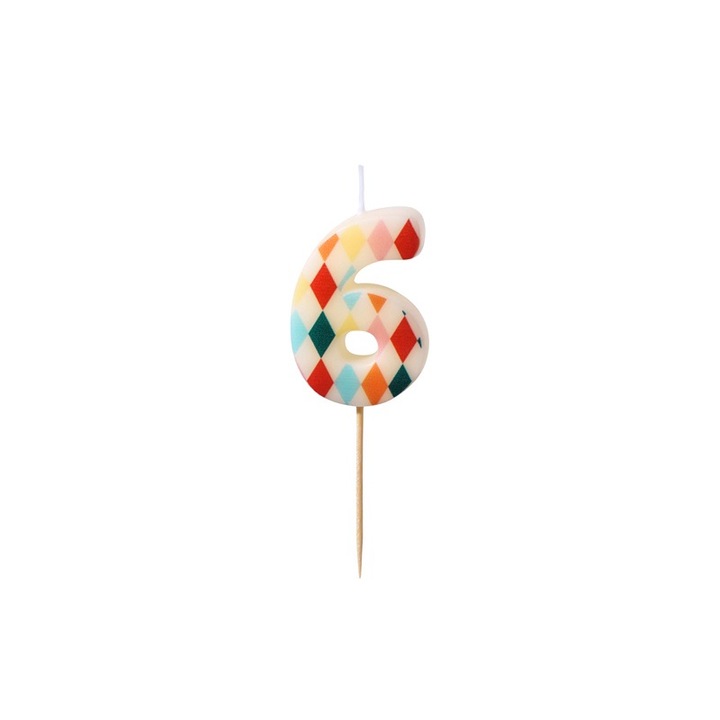 Lumanare de Aniversare Cifra 6 cu Model Romb, 5.5 cm, Mix de Culori