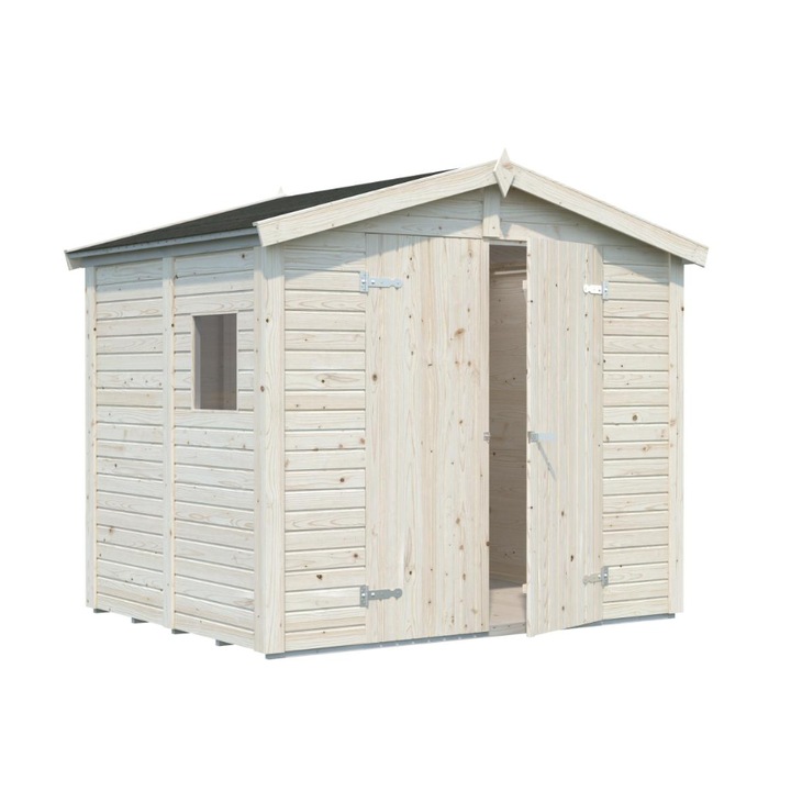 Casuta de gradina pentru depozitare 4, 5m2 realizata din lemn, fara tratament, dimensiuni - 243x190 cm, culoare natur