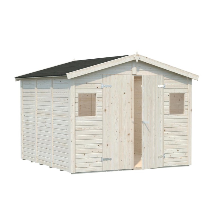 Magazie de gradina pentru depozitare 7, 5m2 realizata din lemn, cu tratament DIPPED, dimensiuni - 273x280 cm, culoare alb