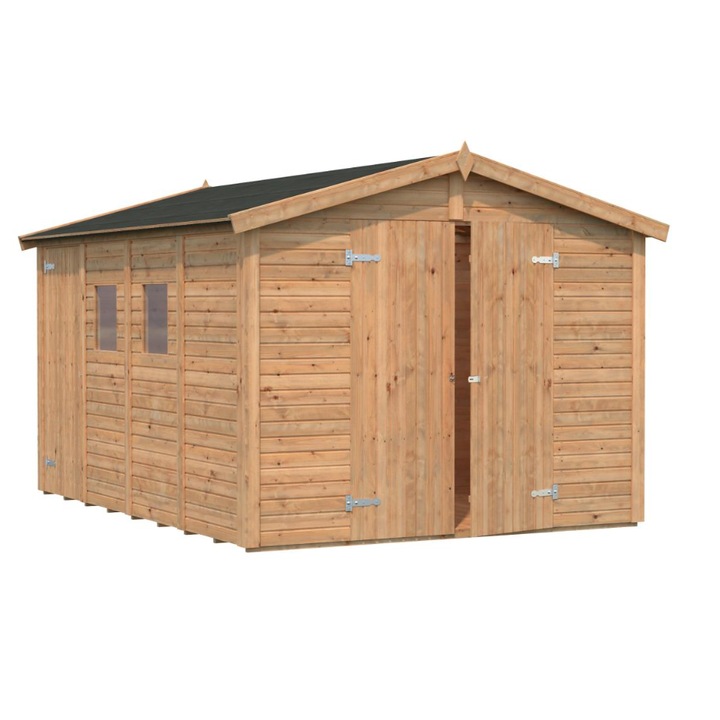 Magazie pentru depozitare 9, 9 m2 realizata din lemn, tratament dipped, dimensiuni - 273x370 cm, culoare maro