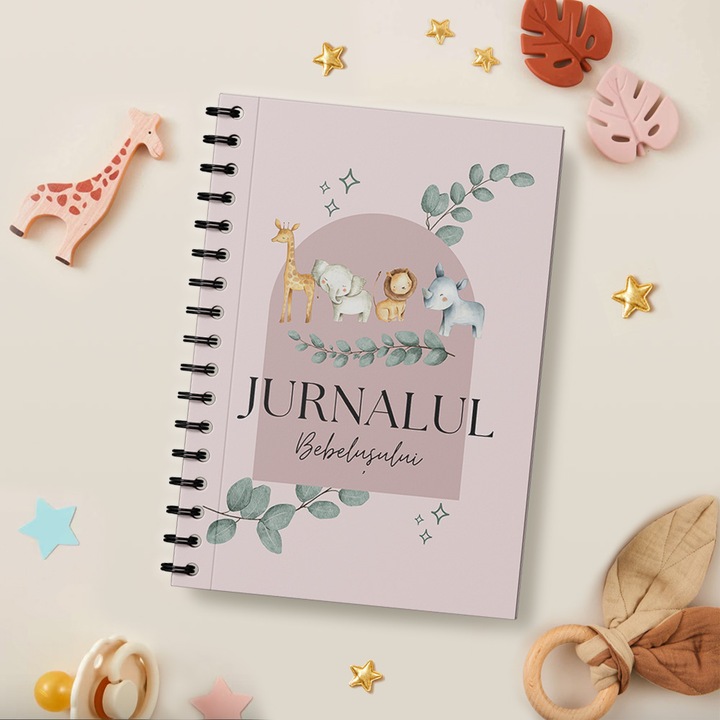 Jurnalul bebelusului, Giftycal, agenda de completat cu amintirile bebelusului din primul an de viata, 80 pagini, coperta roz